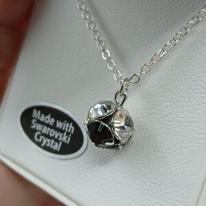 Modern Black Swarovski Crystal Orb Necklace – Silver Tone